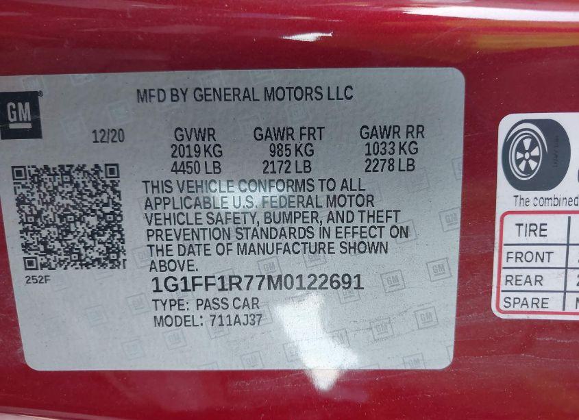 Photo 9 of 2021 Chevrolet Camaro (VIN 1G1FF1R77M0122691)