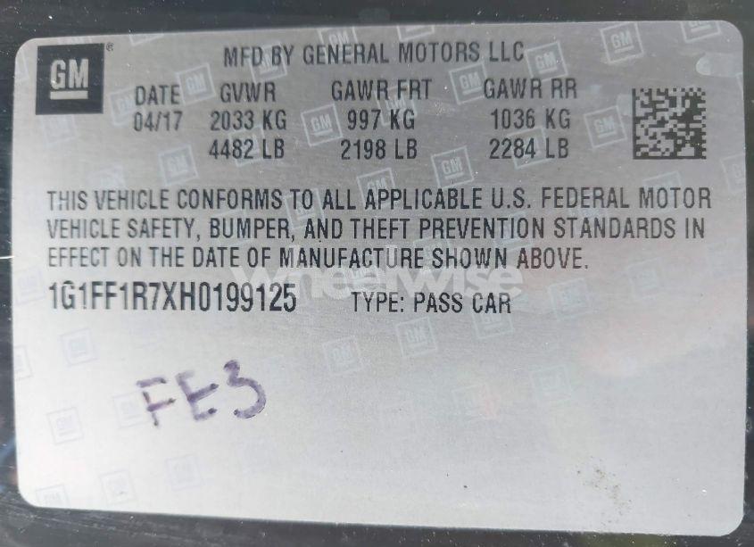 Photo 9 of 2017 Chevrolet Camaro 1SS (VIN 1G1FF1R7XH0199125)