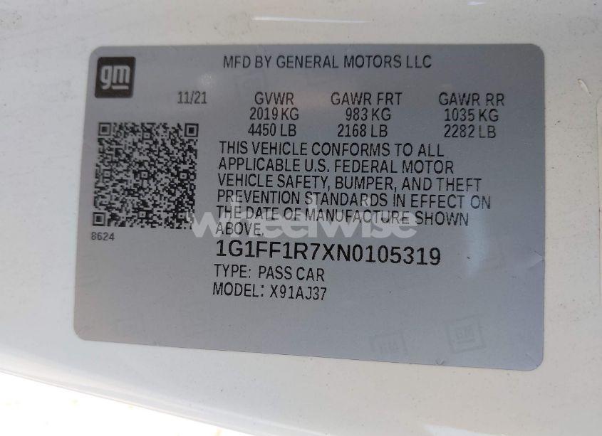 Photo 9 of 2022 Chevrolet Camaro RWD LT1 (VIN 1G1FF1R7XN0105319)