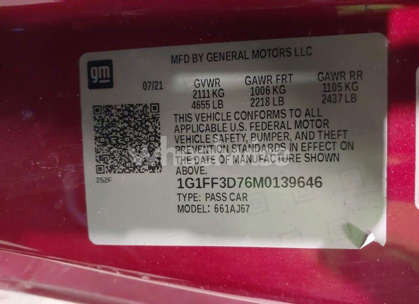 Photo 9 of 2021 Chevrolet Camaro RWD LT1 (VIN 1G1FF3D76M0139646)