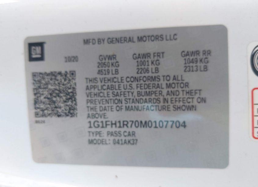 Photo 9 of 2021 Chevrolet Camaro RWD 2SS (VIN 1G1FH1R70M0107704)