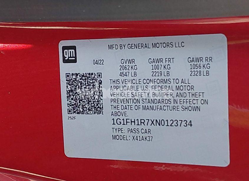 Photo 9 of 2022 Chevrolet Camaro RWD 2SS (VIN 1G1FH1R7XN0123734)