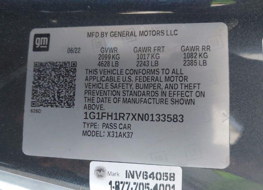 Photo 9 of 2022 Chevrolet Camaro RWD 2SS (VIN 1G1FH1R7XN0133583)