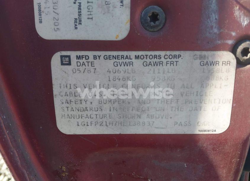 Photo 9 of 1987 Chevrolet Camaro (VIN 1G1FP21H7HL138837)