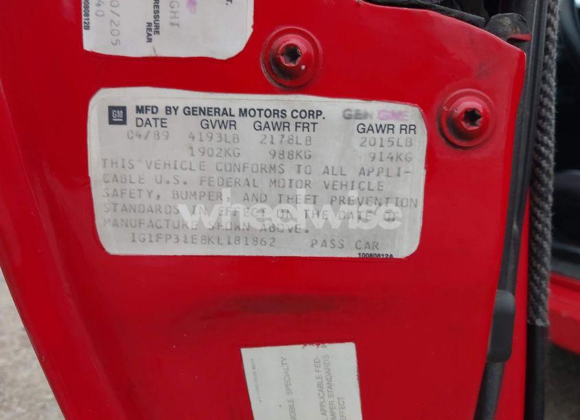 Photo 9 of 1989 Chevrolet Camaro (VIN 1G1FP31E8KL181862)