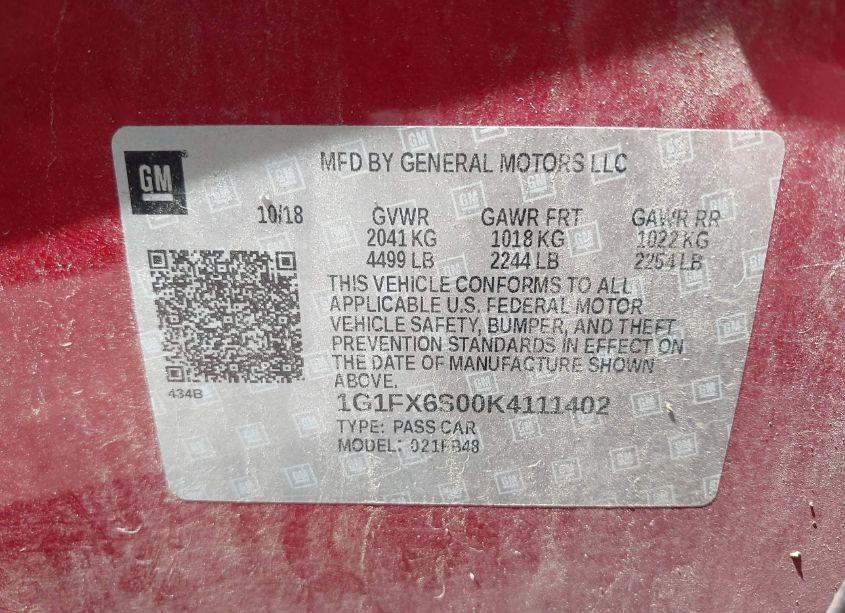 Photo 9 of 2019 Chevrolet Bolt EV PREMIER (VIN 1G1FX6S00K4111402)