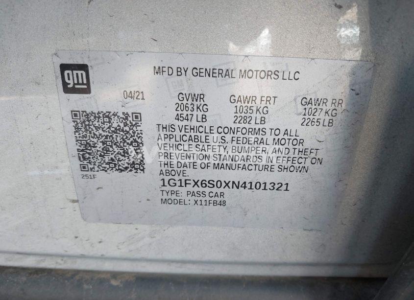 Photo 9 of 2022 Chevrolet Bolt EV FWD 2LT (VIN 1G1FX6S0XN4101321)