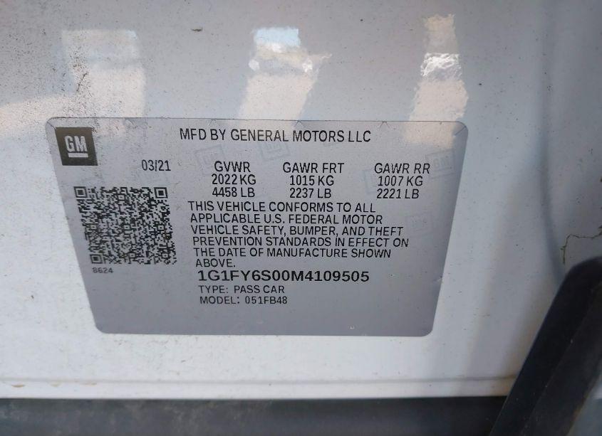 Photo 9 of 2021 Chevrolet Bolt EV FWD LT (VIN 1G1FY6S00M4109505)