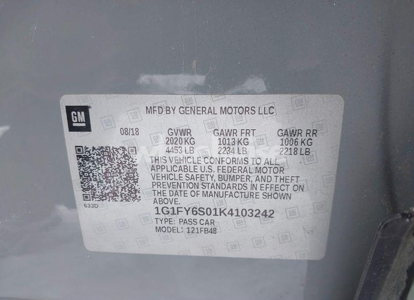 Photo 9 of 2019 Chevrolet Bolt EV LT (VIN 1G1FY6S01K4103242)