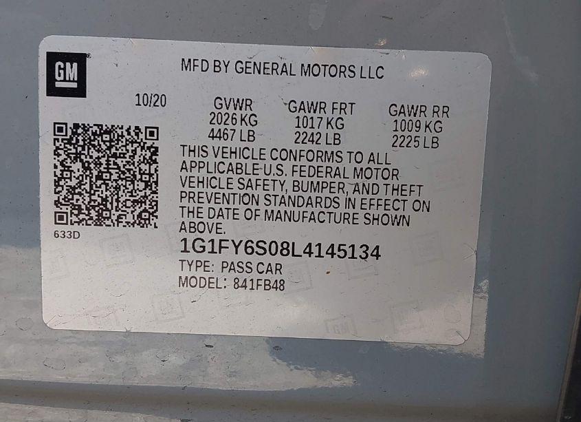 Photo 9 of 2020 Chevrolet Bolt EV FWD LT (VIN 1G1FY6S08L4145134)
