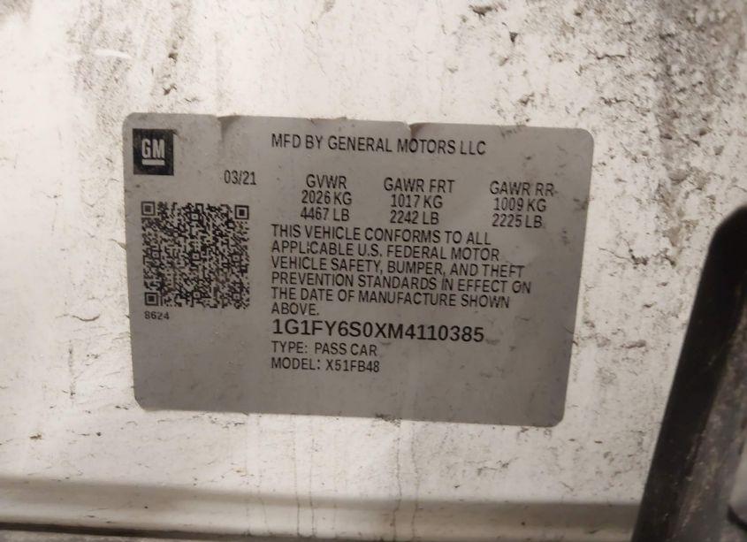 Photo 9 of 2021 Chevrolet Bolt EV FWD LT (VIN 1G1FY6S0XM4110385)