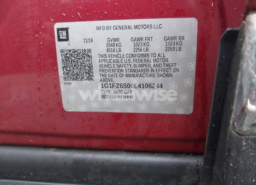 Photo 9 of 2020 Chevrolet Bolt EV FWD PREMIER (VIN 1G1FZ6S00L4106244)