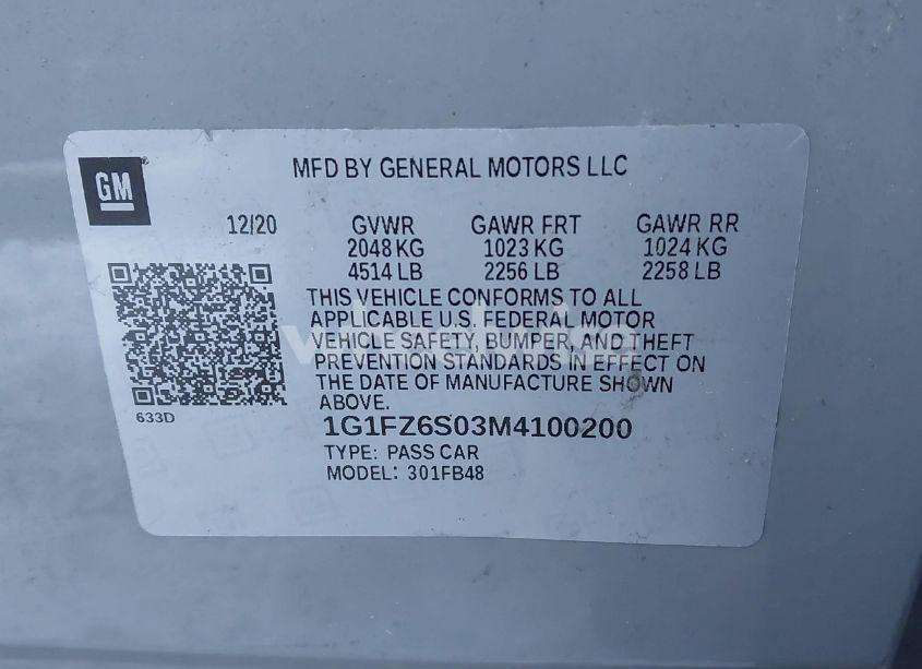 Photo 9 of 2021 Chevrolet Bolt EV FWD PREMIER (VIN 1G1FZ6S03M4100200)