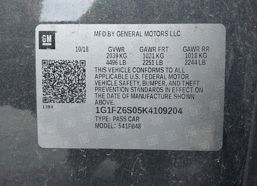 Photo 9 of 2019 Chevrolet Bolt EV PREMIER (VIN 1G1FZ6S05K4109204)