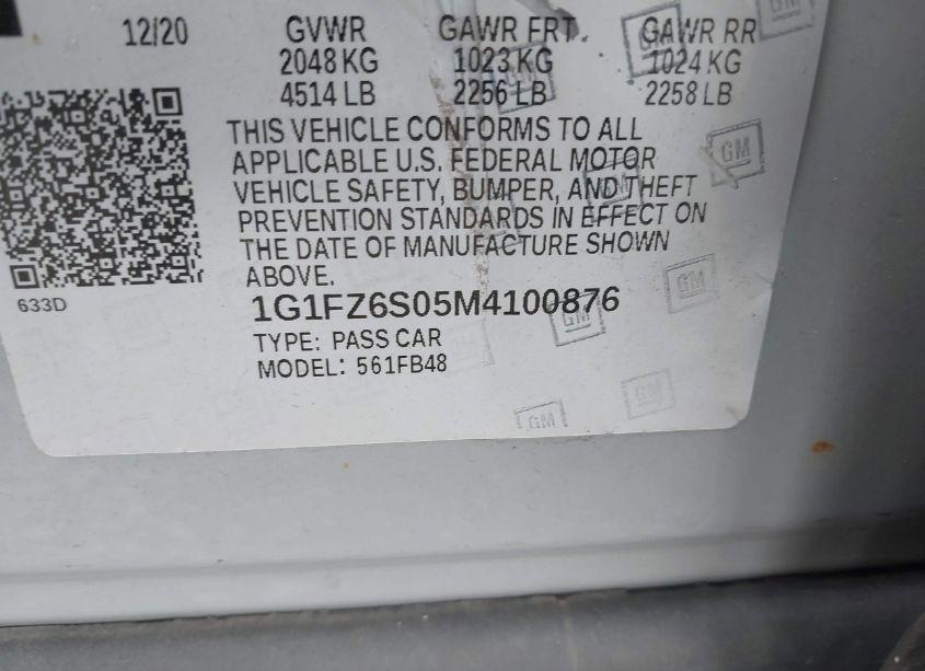 Photo 9 of 2021 Chevrolet Bolt EV FWD PREMIER (VIN 1G1FZ6S05M4100876)