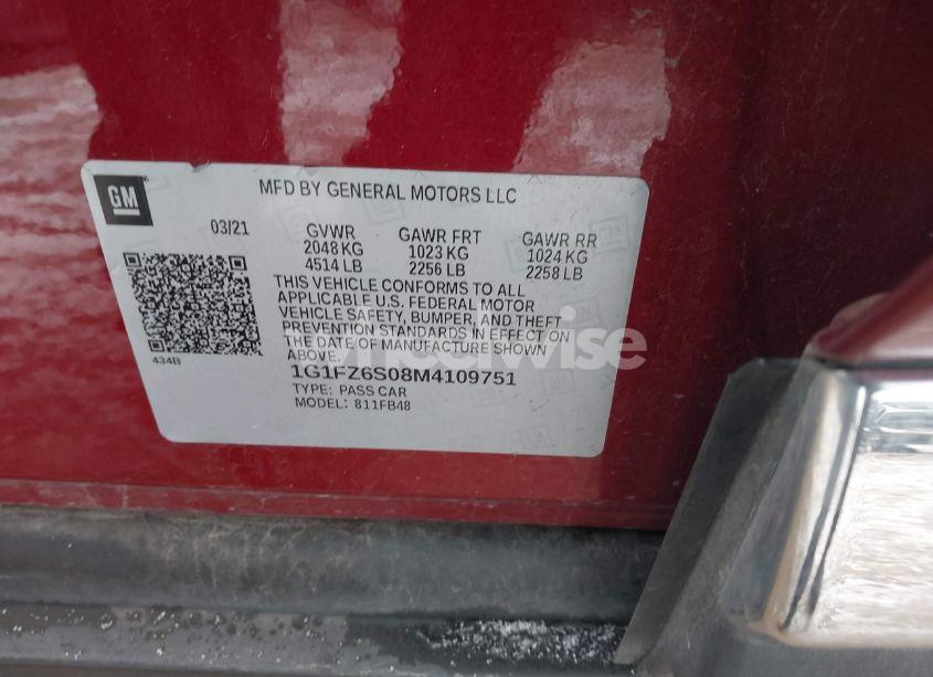 Photo 9 of 2021 Chevrolet Bolt EV FWD PREMIER (VIN 1G1FZ6S08M4109751)