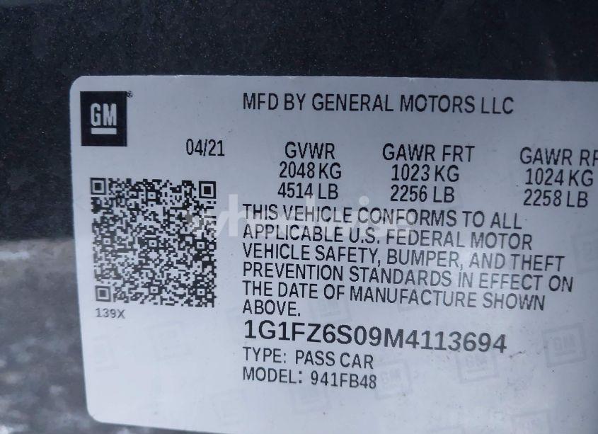 Photo 9 of 2021 Chevrolet Bolt EV FWD PREMIER (VIN 1G1FZ6S09M4113694)