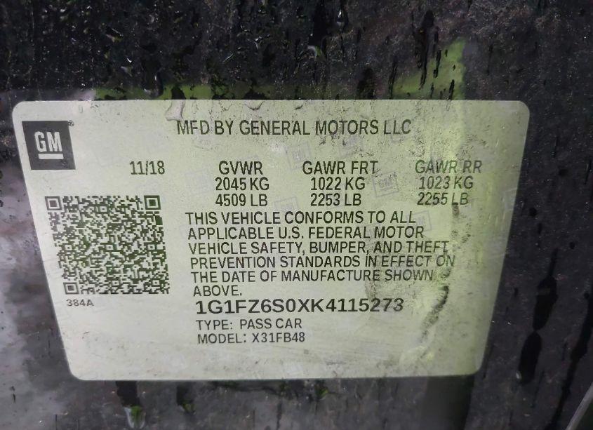 Photo 9 of 2019 Chevrolet Bolt EV PREMIER (VIN 1G1FZ6S0XK4115273)