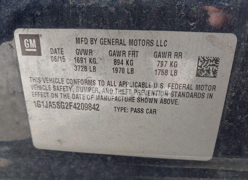 Photo 9 of 2015 Chevrolet Sonic LS AUTO (VIN 1G1JA5SG2F4209842)