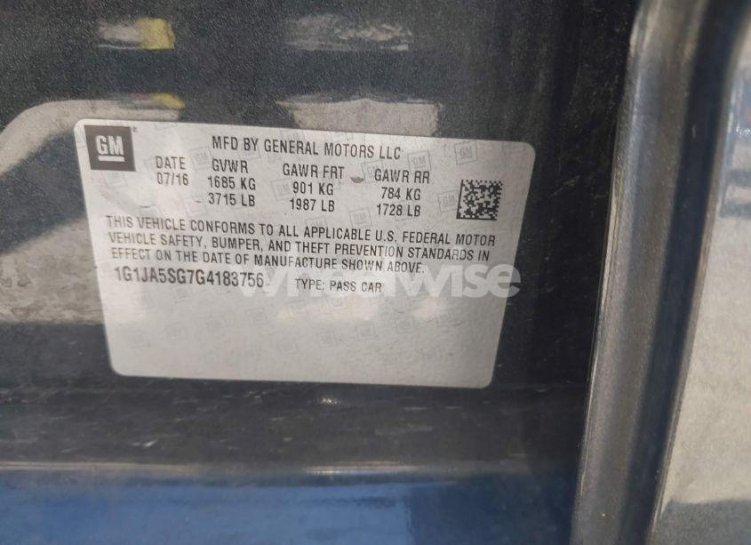 Photo 9 of 2016 Chevrolet Sonic LS AUTO (VIN 1G1JA5SG7G4183756)