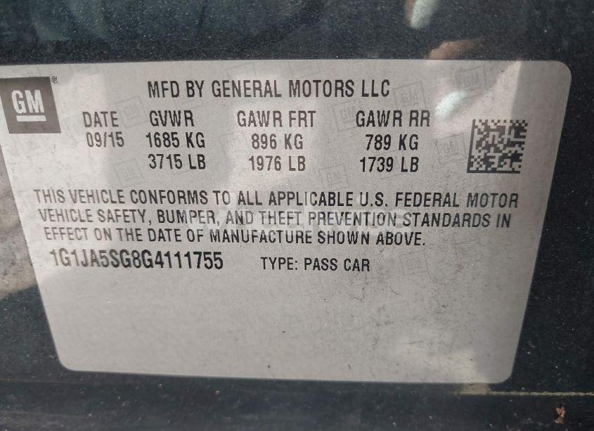 Photo 9 of 2016 Chevrolet Sonic LS AUTO (VIN 1G1JA5SG8G4111755)