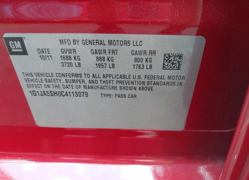 Photo 9 of 2012 Chevrolet Sonic 2LS (VIN 1G1JA5SH0C4113079)