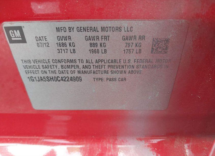 Photo 9 of 2012 Chevrolet Sonic 2LS (VIN 1G1JA5SH0C4224909)