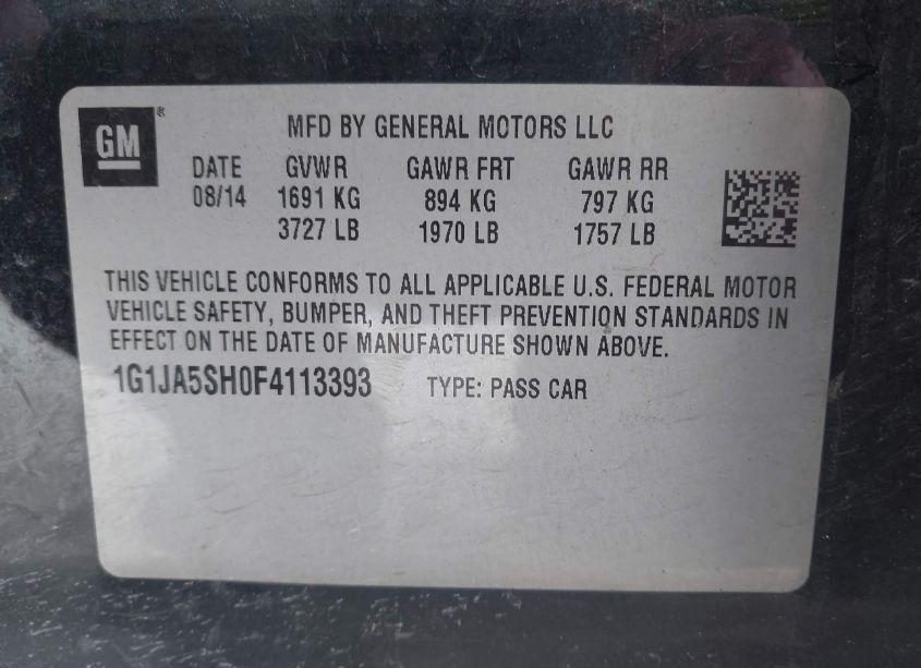 Photo 9 of 2015 Chevrolet Sonic LS AUTO (VIN 1G1JA5SH0F4113393)