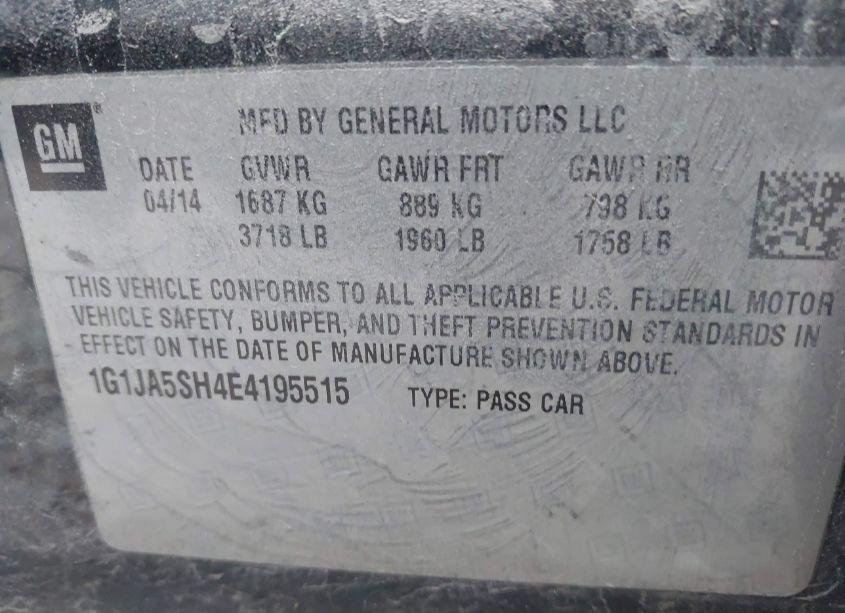 Photo 9 of 2014 Chevrolet Sonic LS AUTO (VIN 1G1JA5SH4E4195515)