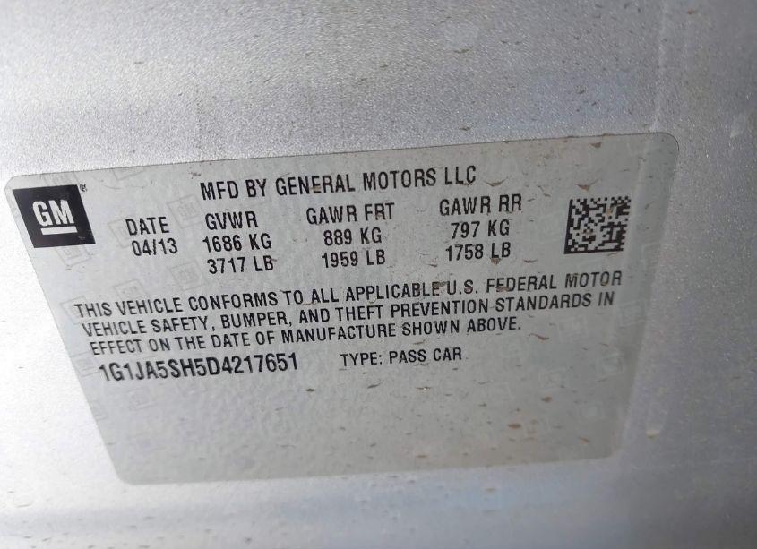 Photo 9 of 2013 Chevrolet Sonic LS AUTO (VIN 1G1JA5SH5D4217651)