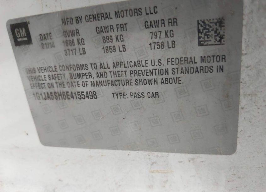 Photo 9 of 2014 Chevrolet Sonic LS AUTO (VIN 1G1JA5SH6E4155498)