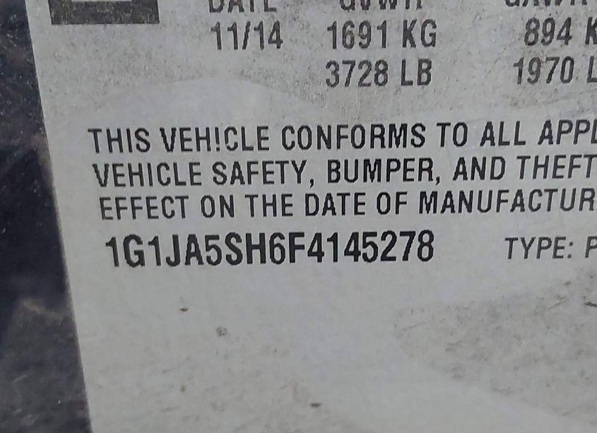 Photo 9 of 2015 Chevrolet Sonic LS AUTO (VIN 1G1JA5SH6F4145278)