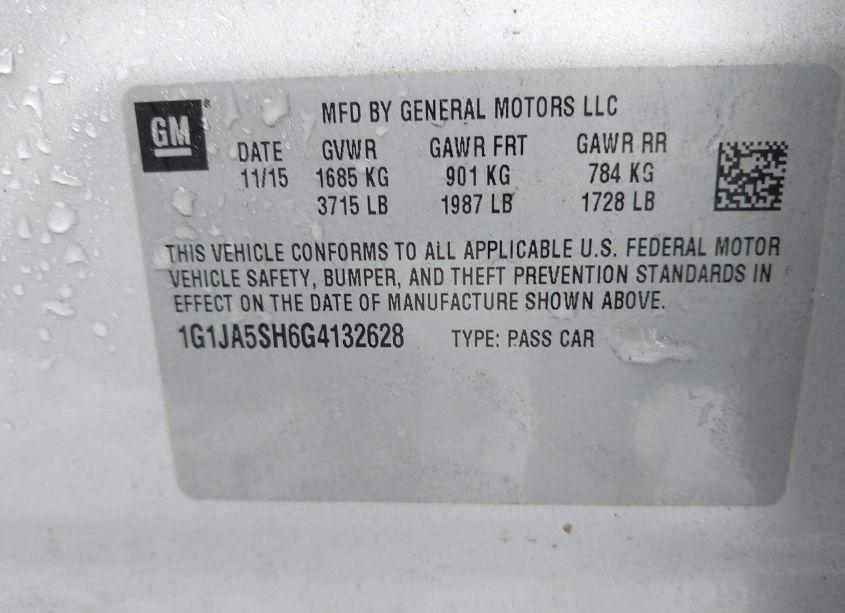 Photo 9 of 2016 Chevrolet Sonic LS AUTO (VIN 1G1JA5SH6G4132628)