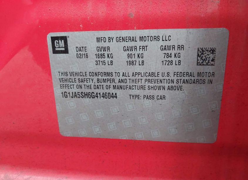 Photo 9 of 2016 Chevrolet Sonic LS AUTO (VIN 1G1JA5SH6G4146044)