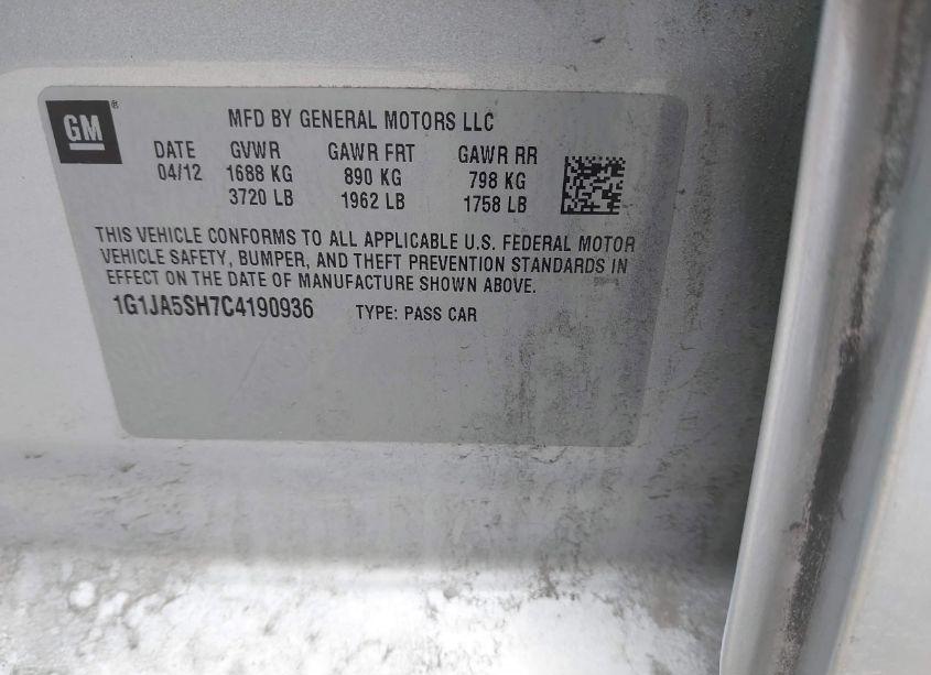 Photo 9 of 2012 Chevrolet Sonic 2LS (VIN 1G1JA5SH7C4190936)