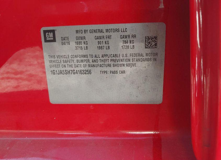 Photo 9 of 2016 Chevrolet Sonic LS AUTO (VIN 1G1JA5SH7G4163256)