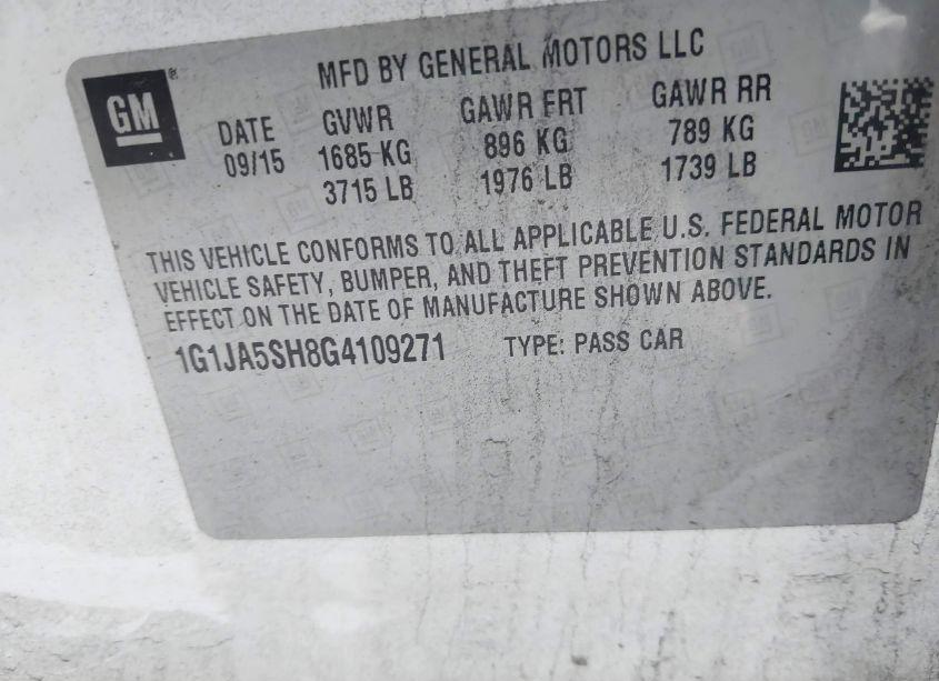 Photo 9 of 2016 Chevrolet Sonic LS AUTO (VIN 1G1JA5SH8G4109271)