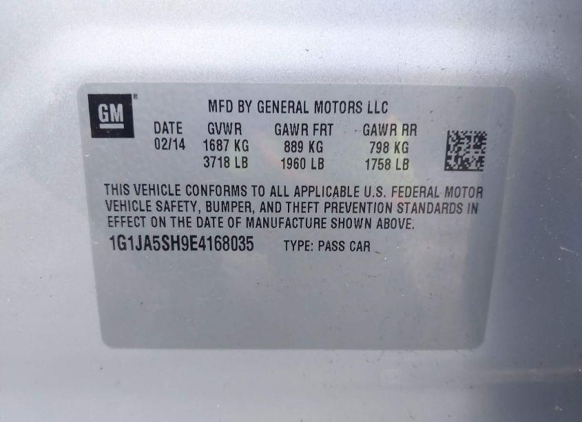 Photo 9 of 2014 Chevrolet Sonic LS AUTO (VIN 1G1JA5SH9E4168035)