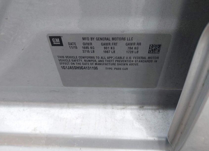 Photo 9 of 2016 Chevrolet Sonic LS AUTO (VIN 1G1JA5SH9G4131196)