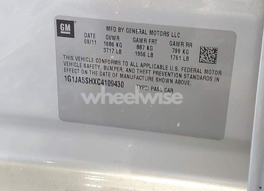 Photo 9 of 2012 Chevrolet Sonic 2LS (VIN 1G1JA5SHXC4109430)