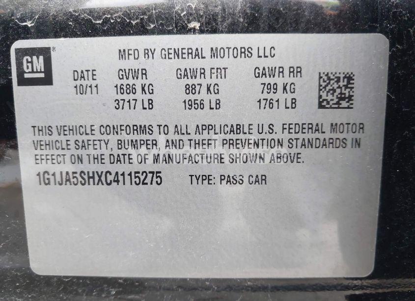 Photo 9 of 2012 Chevrolet Sonic 2LS (VIN 1G1JA5SHXC4115275)