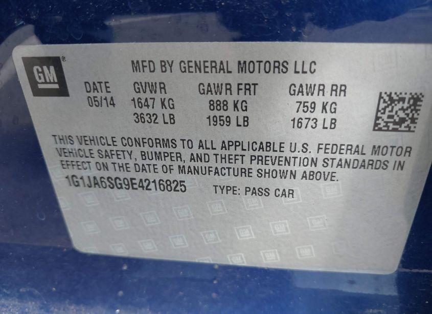 Photo 9 of 2014 Chevrolet Sonic LS AUTO (VIN 1G1JA6SG9E4216825)