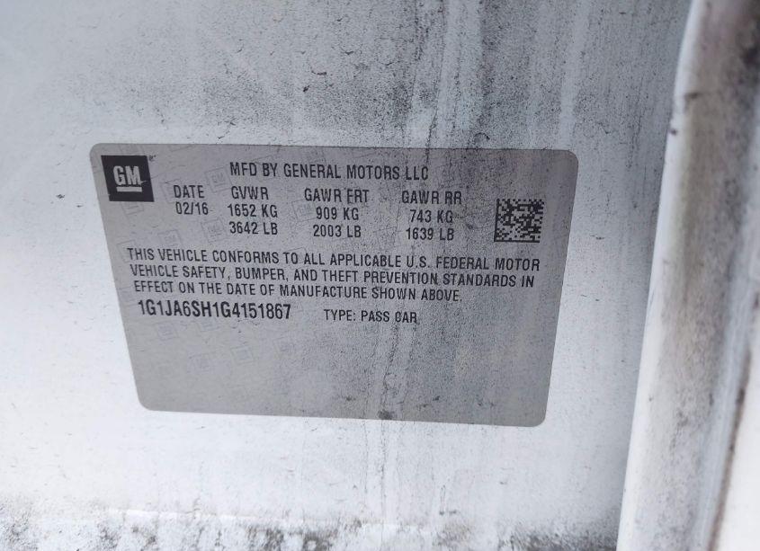 Photo 9 of 2016 Chevrolet Sonic LS AUTO (VIN 1G1JA6SH1G4151867)