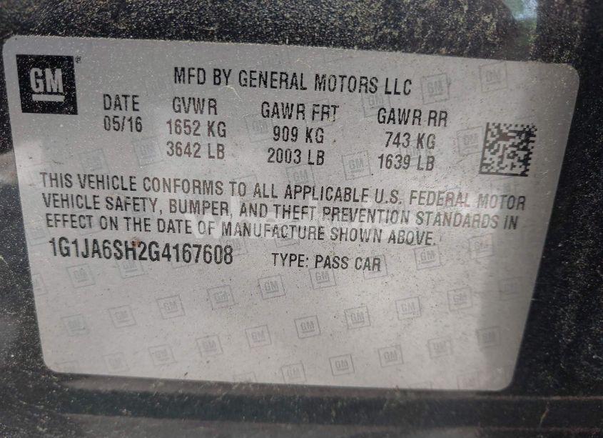 Photo 9 of 2016 Chevrolet Sonic LS AUTO (VIN 1G1JA6SH2G4167608)