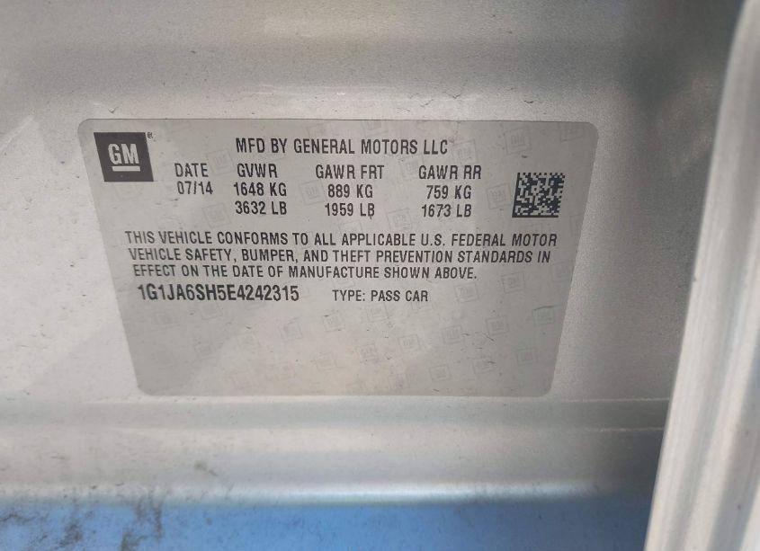 Photo 9 of 2014 Chevrolet Sonic LS AUTO (VIN 1G1JA6SH5E4242315)