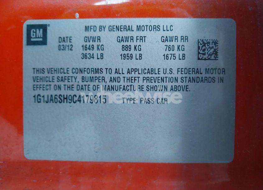 Photo 9 of 2012 Chevrolet Sonic 2LS (VIN 1G1JA6SH9C4179815)