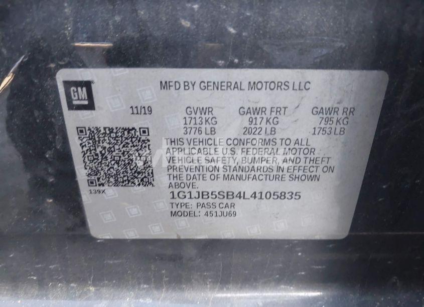 Photo 9 of 2020 Chevrolet Sonic FWD LS (VIN 1G1JB5SB4L4105835)