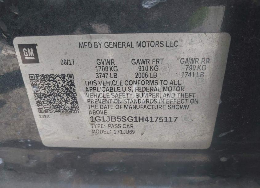 Photo 9 of 2017 Chevrolet Sonic LS AUTO (VIN 1G1JB5SG1H4175117)