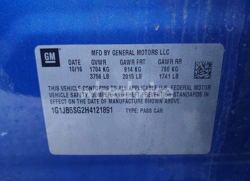 Photo 9 of 2017 Chevrolet Sonic LS AUTO (VIN 1G1JB5SG2H4121891)