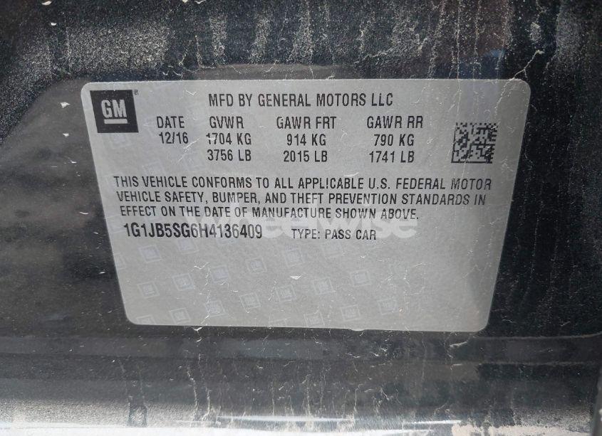 Photo 9 of 2017 Chevrolet Sonic LS AUTO (VIN 1G1JB5SG6H4136409)